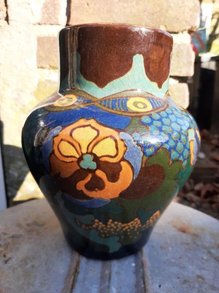 Arnhemse Fayence Plateel | Vaas | Puntgaaf |18 CM, Antiek en Kunst, Ophalen