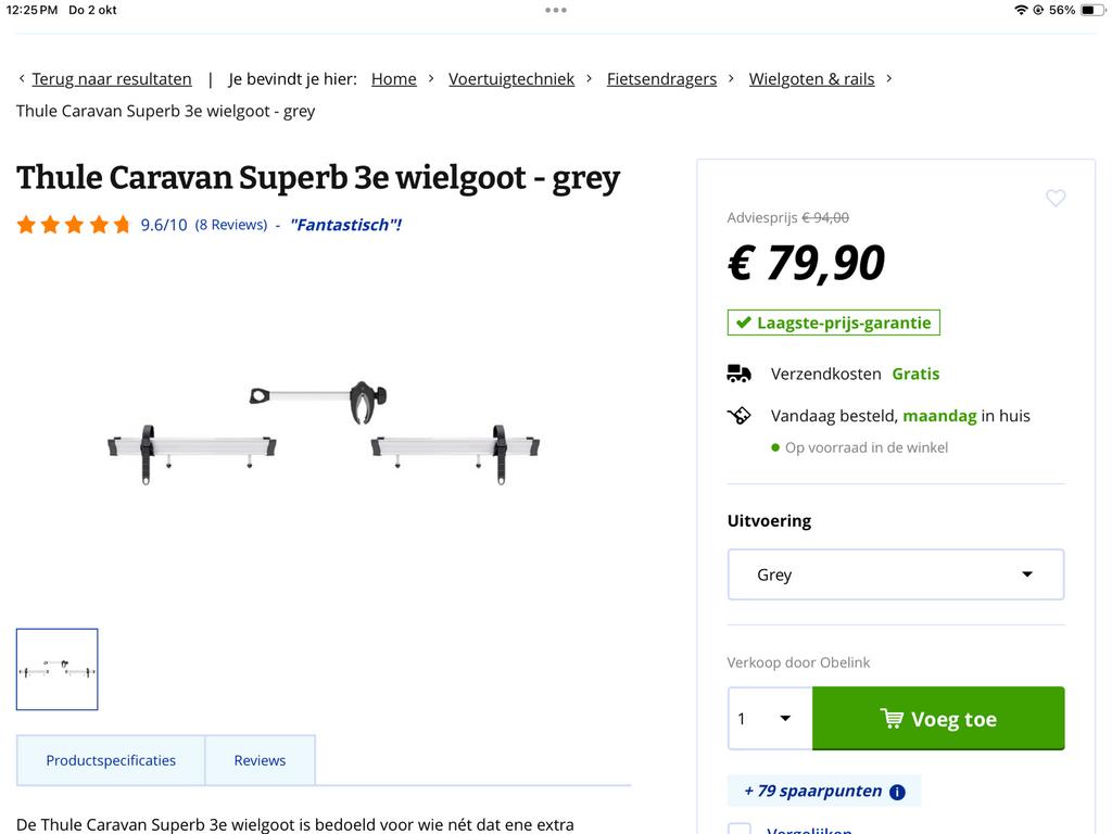 Thule Wielgoot voor Fietsendrager Caravan (130/48 cm), Ophalen of Verzenden, Zo goed als nieuw, Fietsendrager-accessoire, 2 fietsen