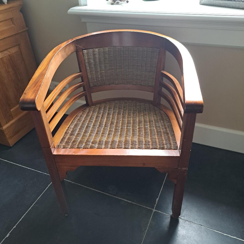 stoel met webbing, Ophalen, Bruin, Klassiek, Hout