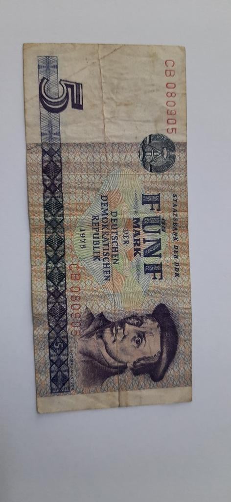5 Mark biljet uit 1975 - Duitse Democratische Republiek, Postzegels en Munten, Bankbiljetten | Europa | Niet-Eurobiljetten, Ophalen of Verzenden