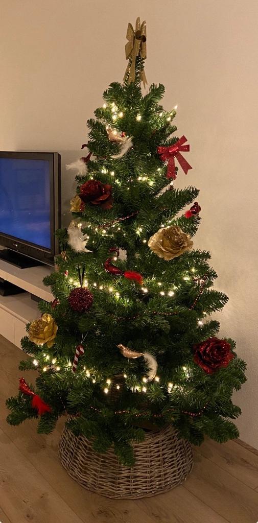 Kunst kerstboom met boomvoet mand - 150 cm, Ophalen, Zo goed als nieuw