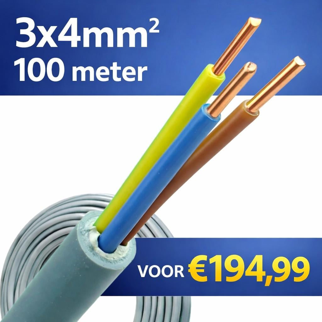 YMvK kabel 3x4mm², Ophalen of Verzenden, Nieuw, Kabel of Snoer