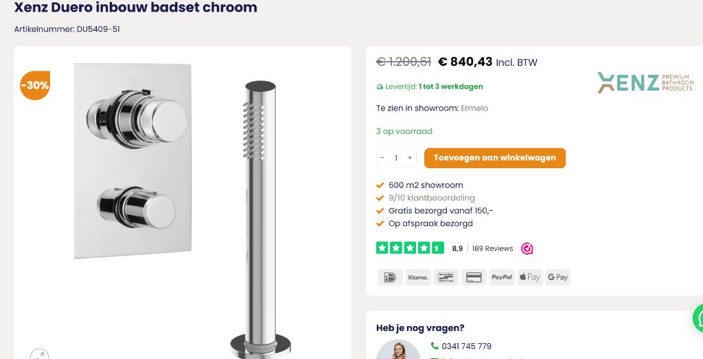 Xenz Duero inbouw badset, Ophalen of Verzenden, Nieuw, Chroom, Toilet