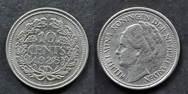 10 cent 1928, Verzenden, Koningin Wilhelmina, 10 cent, Zilver