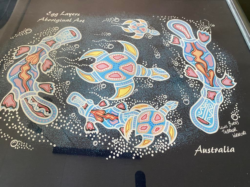 Print op stof, aboriginal art, schildpad/vogelbekdier, Ophalen, Nieuw