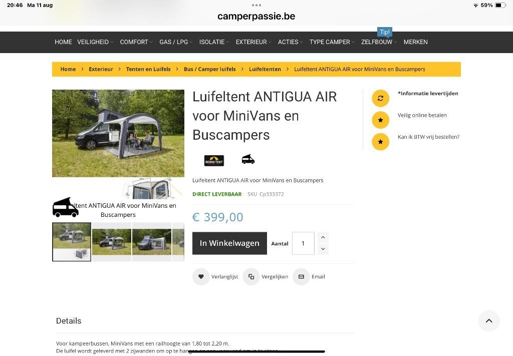 Busluifel, Caravans en Kamperen, Tenten, tot en met 2, Zo goed als nieuw, Ophalen