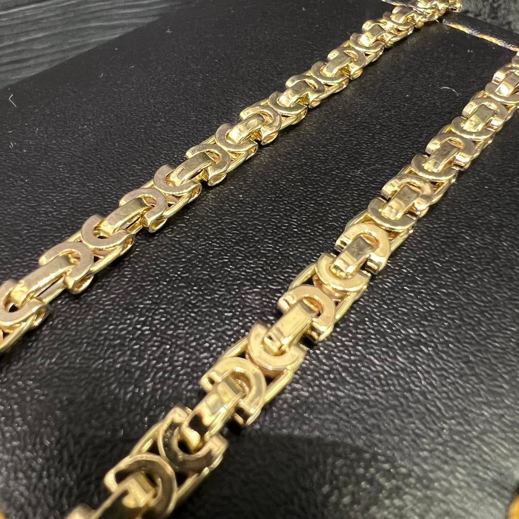 14 karaat gouden platte koningsketting massief schakel, Ophalen of Verzenden, Nieuw, Goud