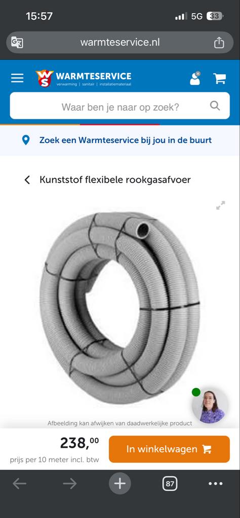 Kunststof Flexibele Rookgasafvoer - 3 meters, Ophalen, Nieuw, Ventilator en Afzuiger