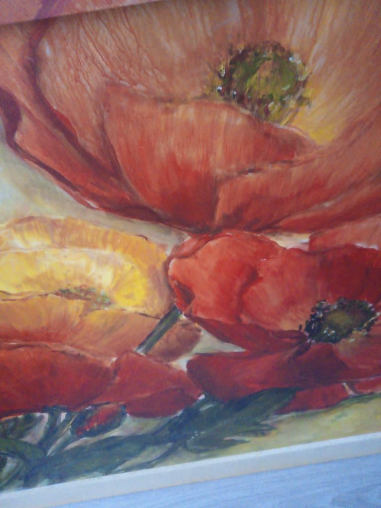 Mooie schilderij klaproos met houten lijst, Ophalen of Verzenden