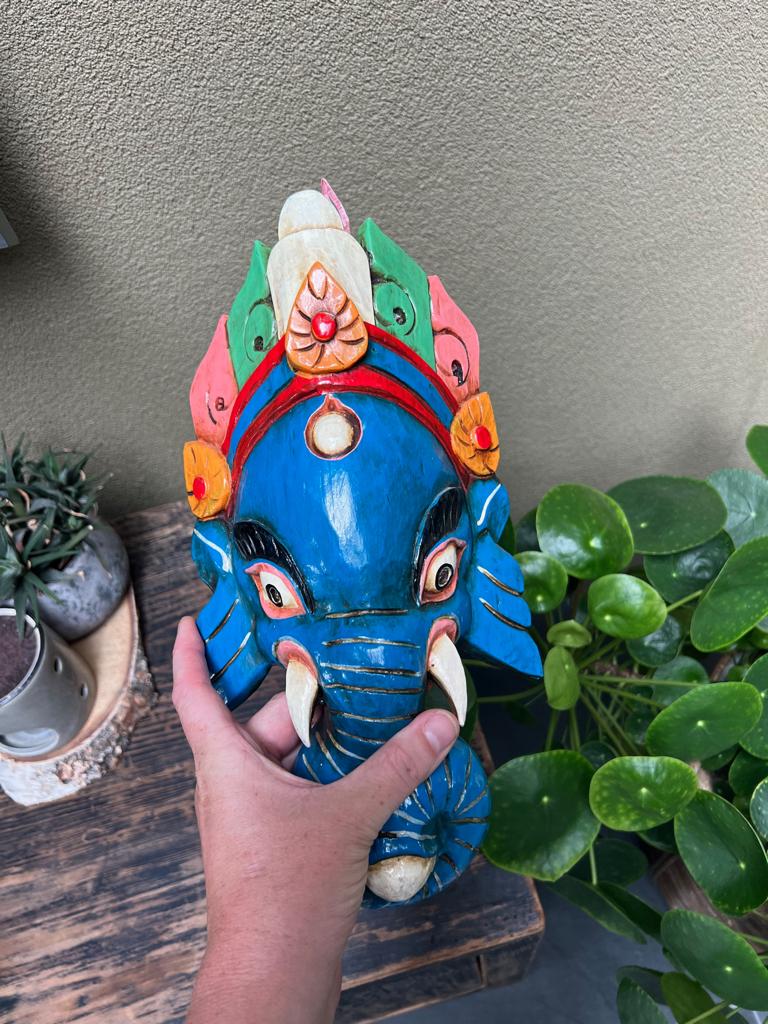 Prachtige unieke houtsnijwerk Ganesh masker uniek blauw, Huis en Inrichting, Woonaccessoires | Boeddhabeelden, Verburgt Vintage