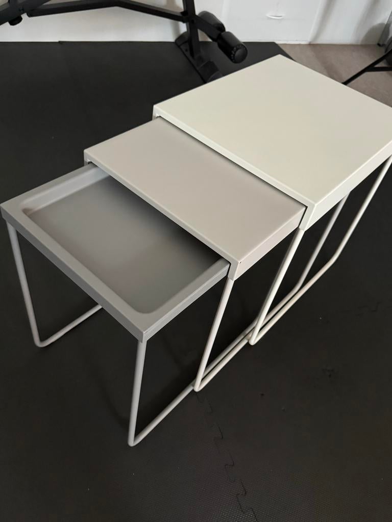 IKEA Granboda bijzettafels set van 3 - Grijs/Wit, Minder dan 45 cm, Minder dan 55 cm, Gebruikt, Metaal of Aluminium