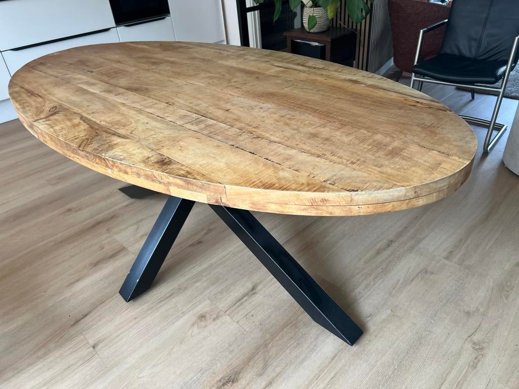 Ovale Mango Houten Eettafel 200x100cm - De Rebellenclub, Huis en Inrichting, Ophalen, Gebruikt, 100 tot 150 cm, 150 tot 200 cm