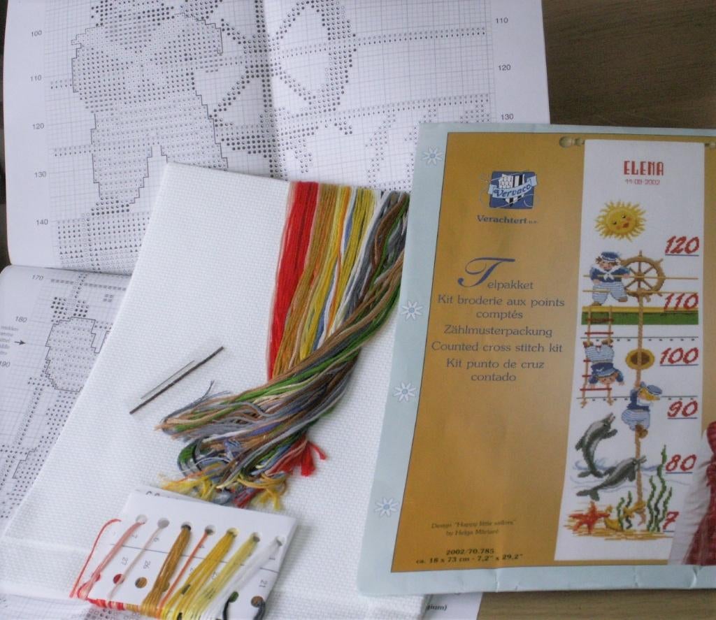 Compleet borduurpakket groeimeter Happy Little sailors, Ophalen of Verzenden, Nieuw, Patroon