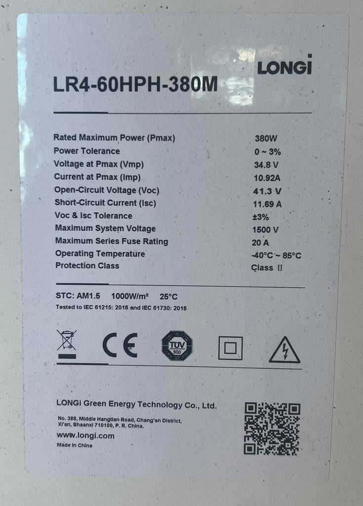 60x LONGi 380Wp zonnepanelen + GoodWe 20kW omvormer, Doe-het-zelf en Verbouw, Zonnepanelen en Toebehoren, Ophalen, Zo goed als nieuw
