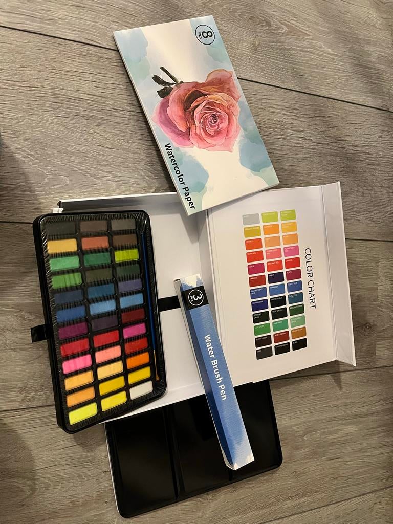 Waterverf set met 36 kleuren, penseel en papier, Hobby en Vrije tijd, Schilderen, Ophalen of Verzenden, Nieuw, Waterverf