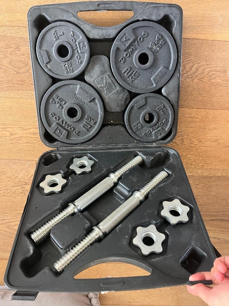 Domyos 20 kg verstelbare dumdbell set in offer - compleet, Ophalen, Zo goed als nieuw, Armen, Dumbbell