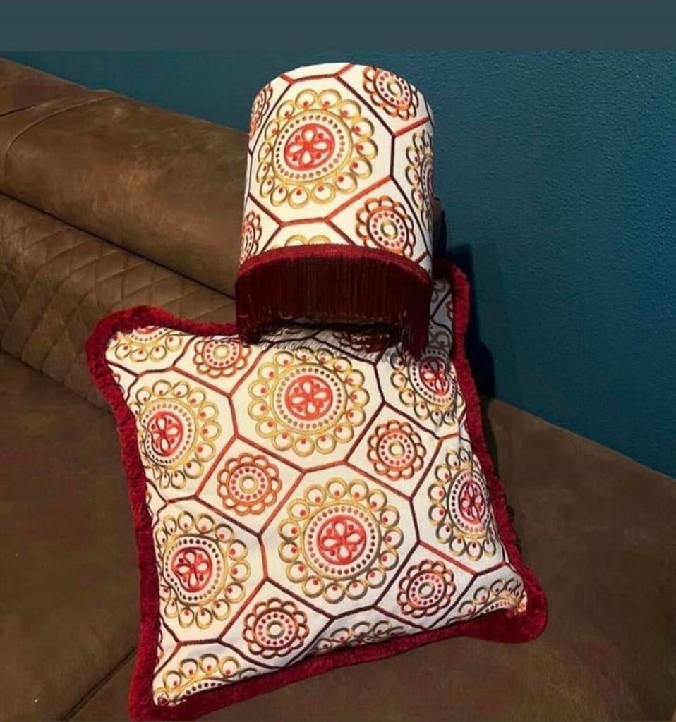 Handgemaakte lampenkap  + bijpassend kussen, Rood, 25 tot 50 cm, Rond, Bohemian