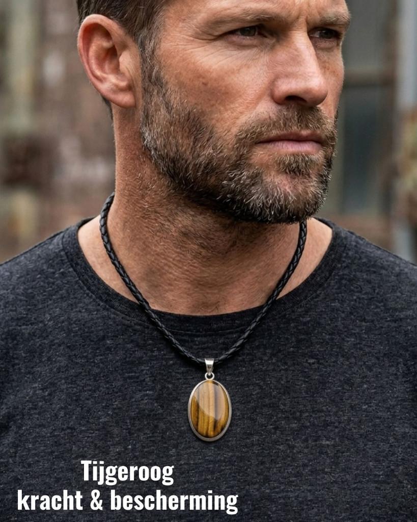 Tijgeroog hanger in zilver groot, -, Nieuw, Ophalen of Verzenden, Steen of Mineraal