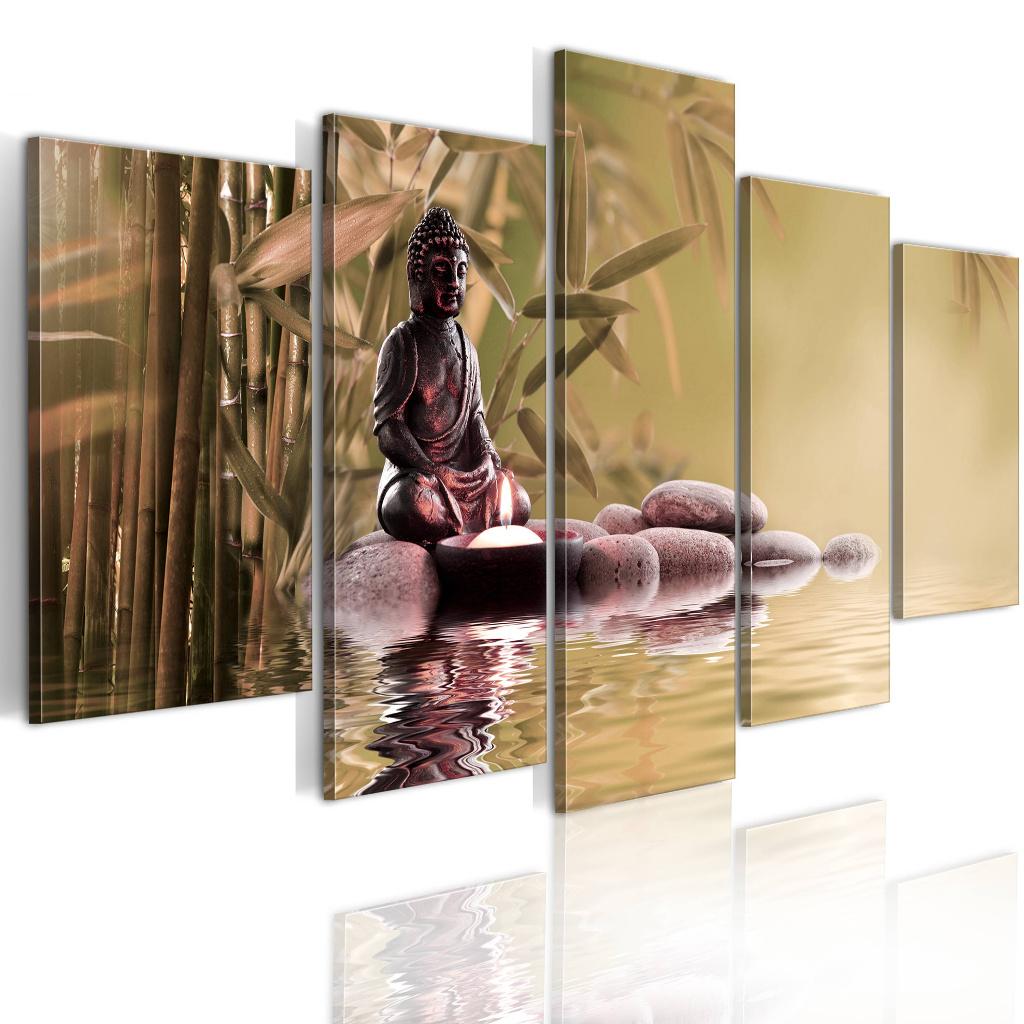 911 Bamboe Buddha Kaars 5 Luik Canvas Schilderij 200x100cm, Antiek en Kunst, Kunst | Schilderijen | Klassiek, Ophalen of Verzenden