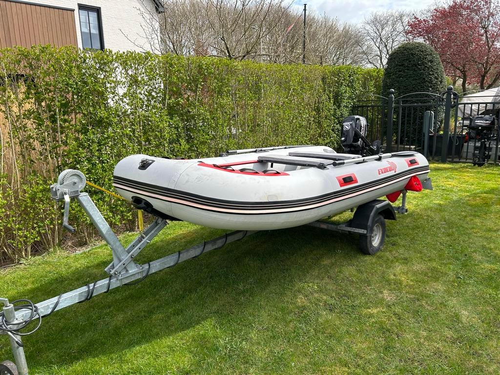 Rubberboot 370 cm met Mercury 5 pk 4 takt en kalf trailer, Watersport en Boten, Gebruikt, Benzine, Minder dan 70 pk, Overige materialen
