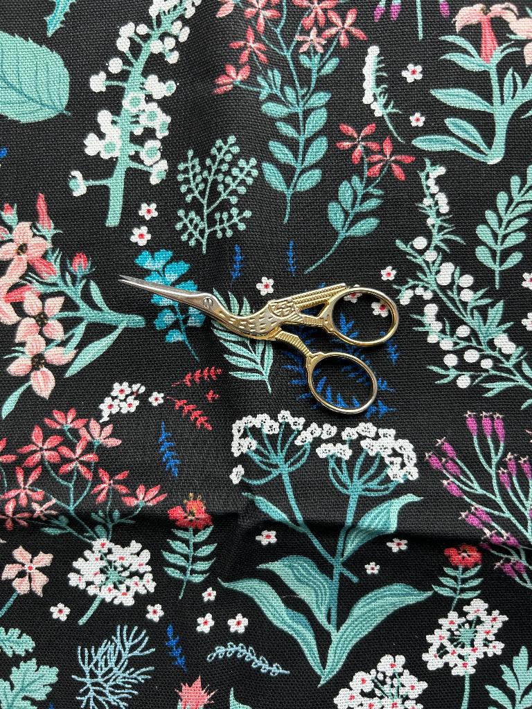 Planten/bloemen canvas katoen zwart-groen-roze, Overige kleuren, 120 cm of meer, Ophalen of Verzenden, Zo goed als nieuw