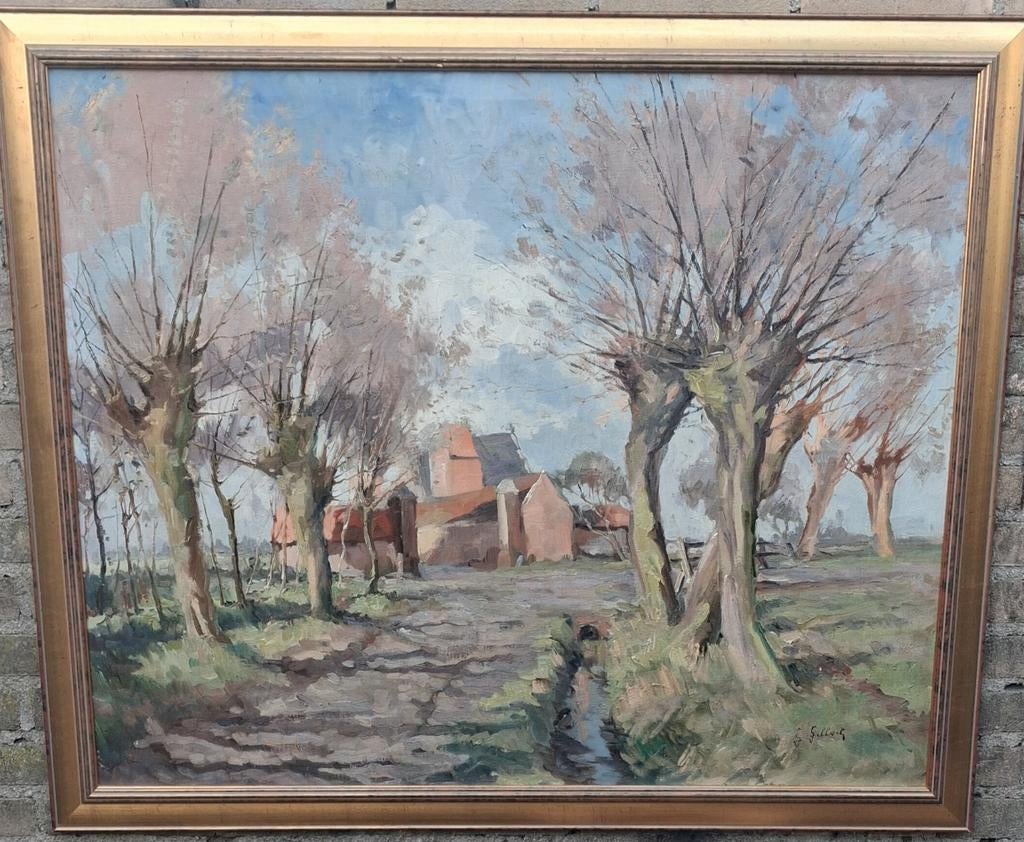 Het fluisteren der Knotwilgen. Sign. 100/90 cm., Ophalen