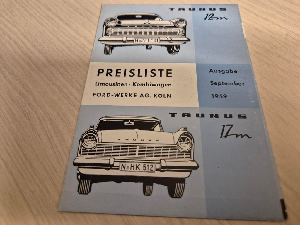 1959 prijslijst Ford Taunus 12m Taunus 17m getekende afbeeld, Ophalen of Verzenden, Ford