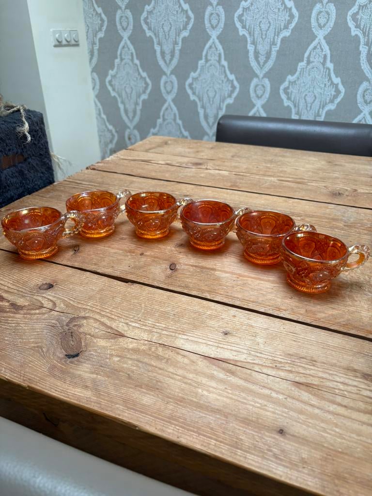 Antieke Imperial Glass Marigold Carnival Punch Bowl Set, Ophalen