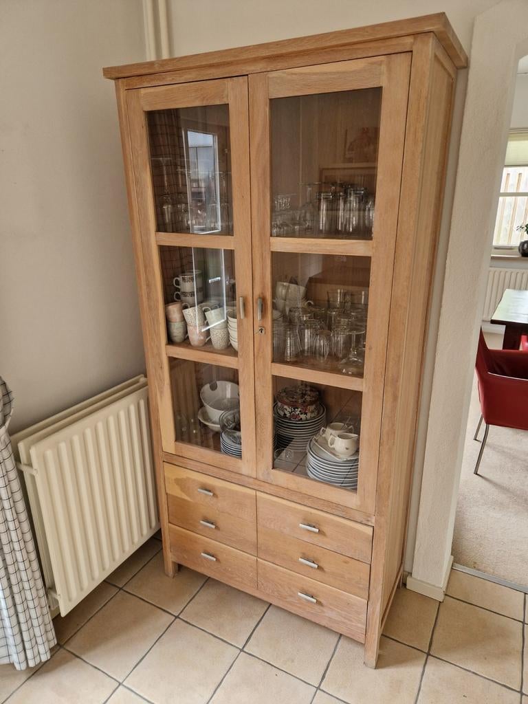 Eiken Houten vitrinekast met verlichting, Ophalen, Gebruikt, 50 tot 100 cm, 150 tot 200 cm