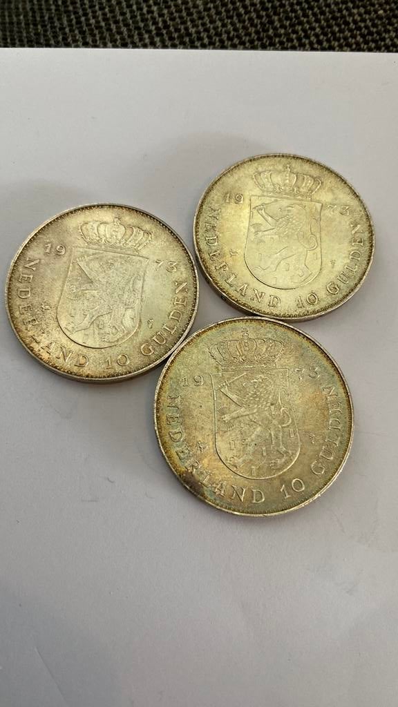 3x zilver 10 gulden munt 1973 Juliana gebruikt, Ophalen of Verzenden, Zilver