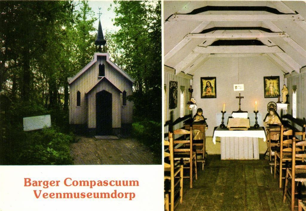 Barger Compascuum Veenmuseumdorp - 2 afb kerkje - 1983 gelop, Verzamelen, Ansichtkaarten | Nederland, Gelopen, Noord-Brabant, Voor 1920