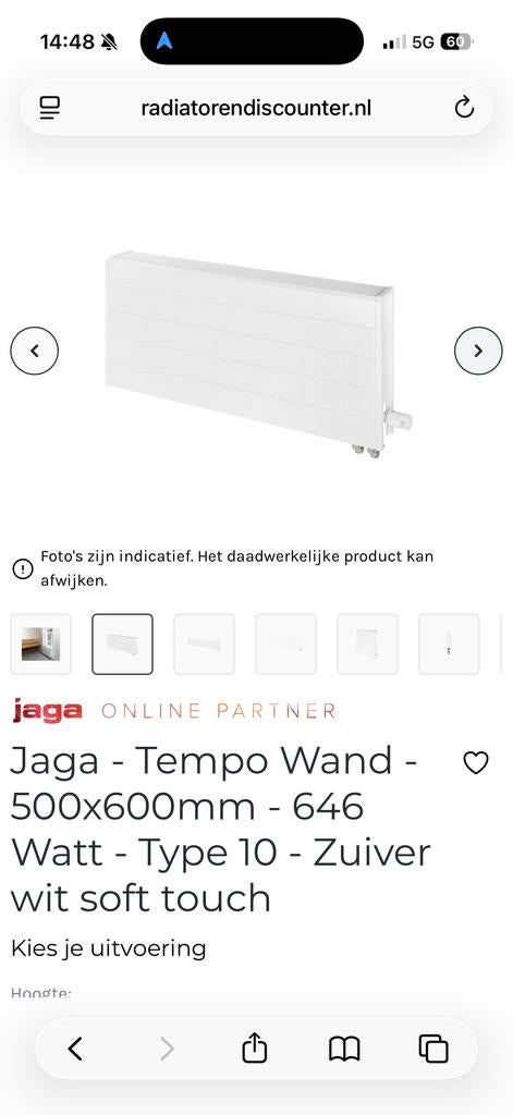 Jaga Tempo Wand Radiator type 10 500x600mm - 646 Watt, Ophalen, 30 tot 80 cm, 500 tot 800 watt, Radiator