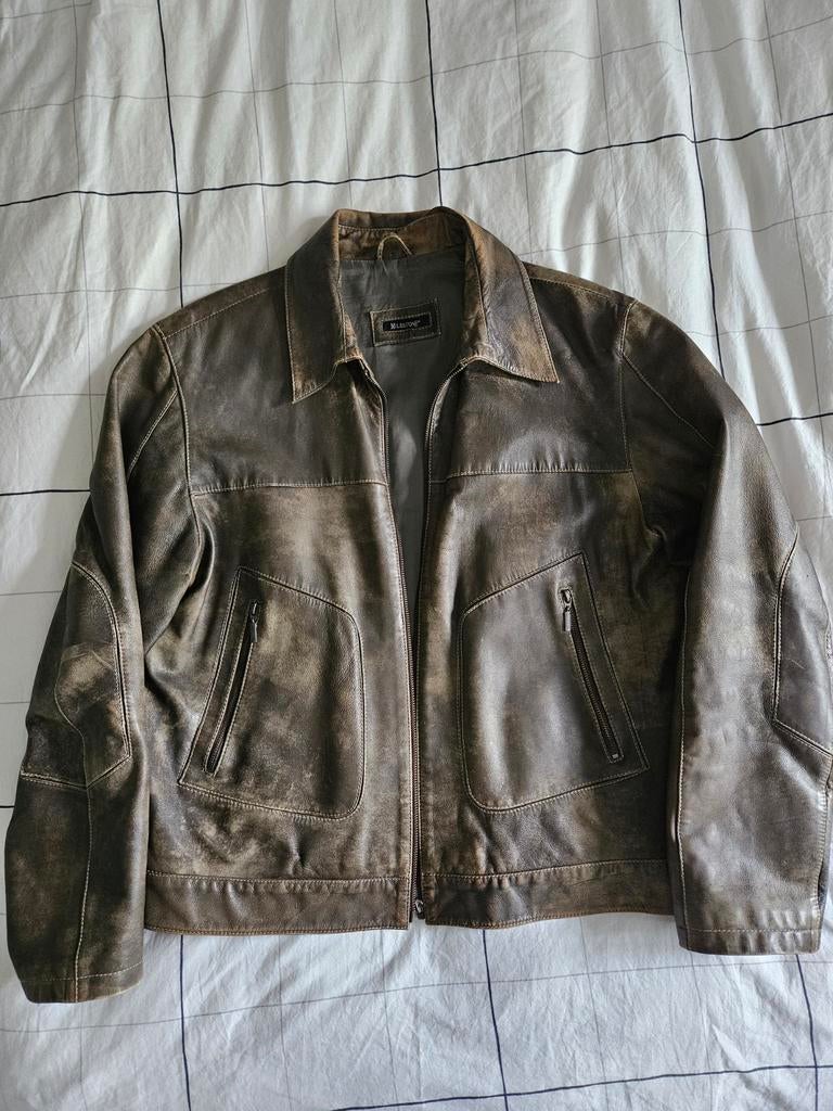 Milestone Leren Tussenjas Jack Maat 52 (XL) Bruin Vintage, Ophalen of Verzenden