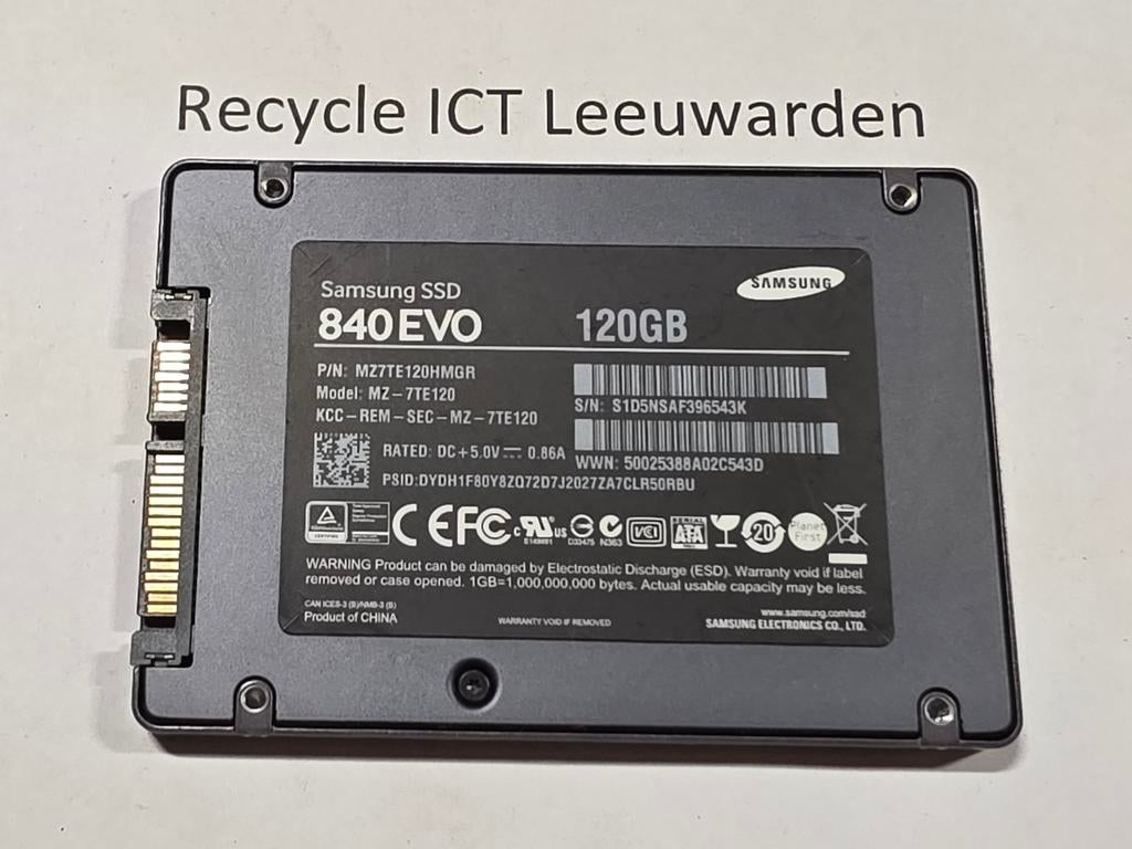 Samsung 120gb laptop ssd hdd hardeschijf 840evo, Intern, Gebruikt, Ophalen of Verzenden, Laptop