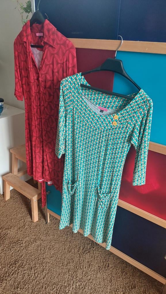 Tantilly jurk blauw/geel maat S + gratis rode jurk!, Blauw, Ophalen of Verzenden, Maat 36 (S), Gedragen