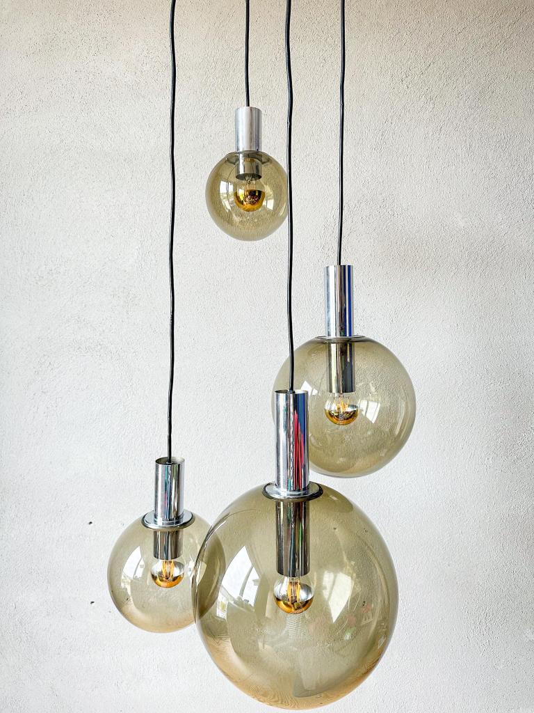 Vintage Glashütte Limburg cascade lamp, Gebruikt, Mid century modern, Niet ingevuld, Glas