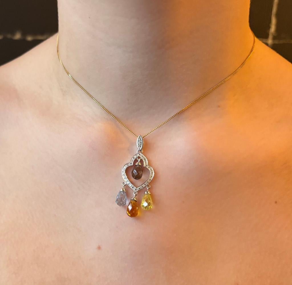 Topaas citrien kwarts spinel luxe 14k gouden ketting hanger, Voordeelsieraden, Verzenden, Zo goed als nieuw, Met edelsteen