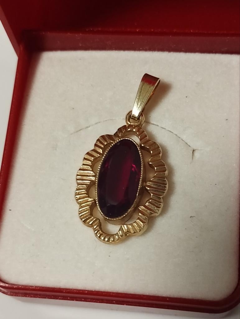 Vintage Andreas Daub facet geslepen granaat ketting hanger, Ophalen of Verzenden