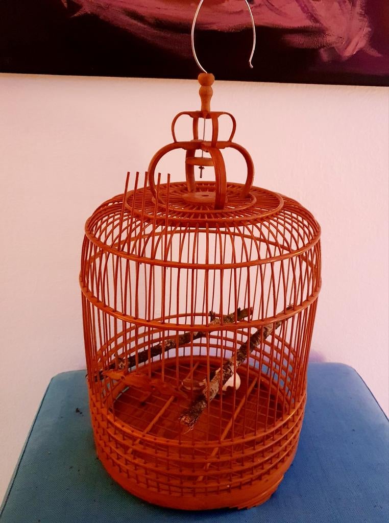 Bamboe vogelkooi handgemaakt jaren 60 aziatisch, Antiek en Kunst, Ophalen
