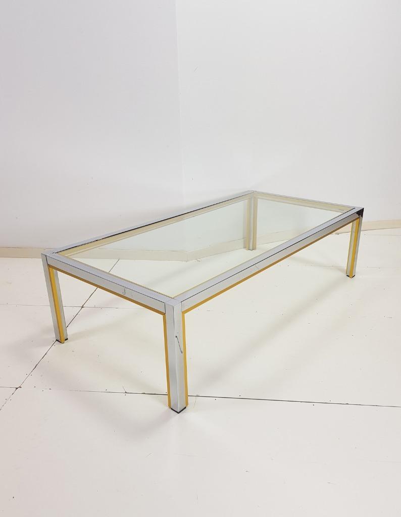 vintage salontafel Renato Zevi messing italië Regency '70, Gebruikt, 100 tot 150 cm, Regency vintage, Glas