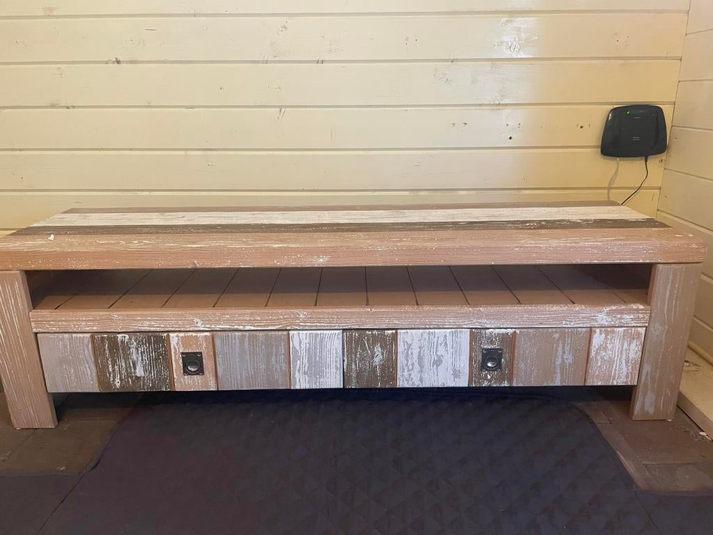 TV meubel steigerhout, 150 tot 200 cm, Zo goed als nieuw, Minder dan 100 cm, 25 tot 50 cm