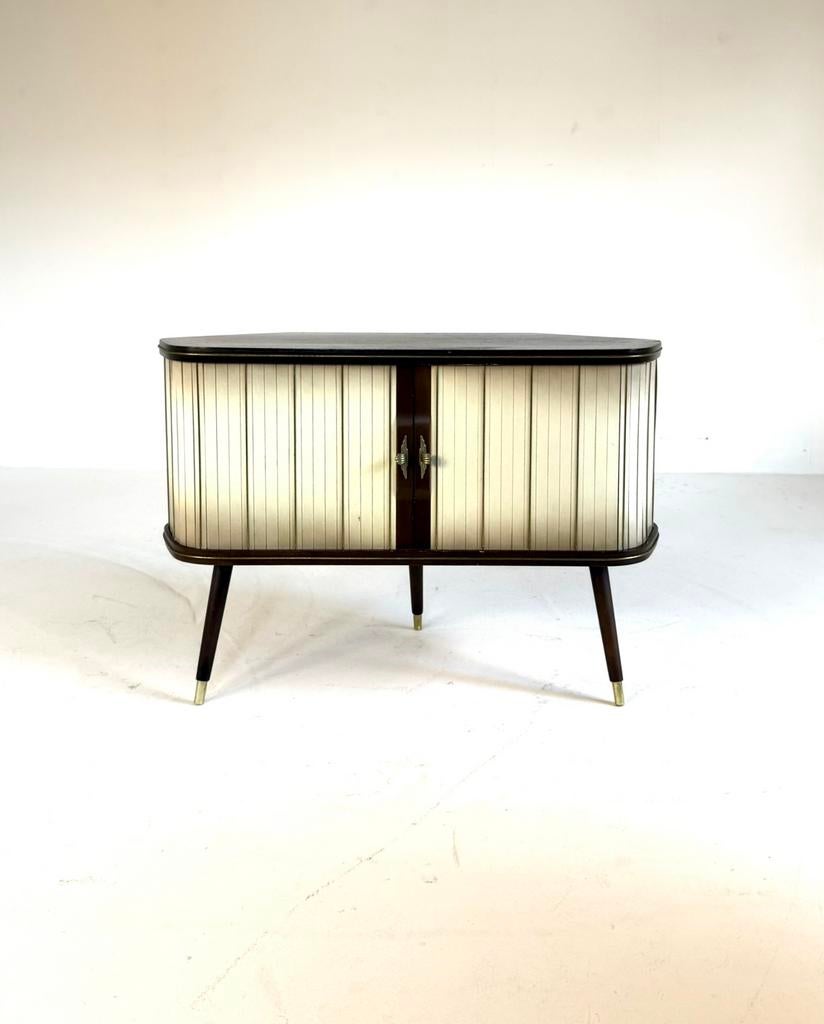 Vintage ‘Sesame’ bar, hoekkast/drankenkast ‘50, Met deur(en), Overige materialen, Zo goed als nieuw, Vintage retro buisframe design rotan webbing papercord