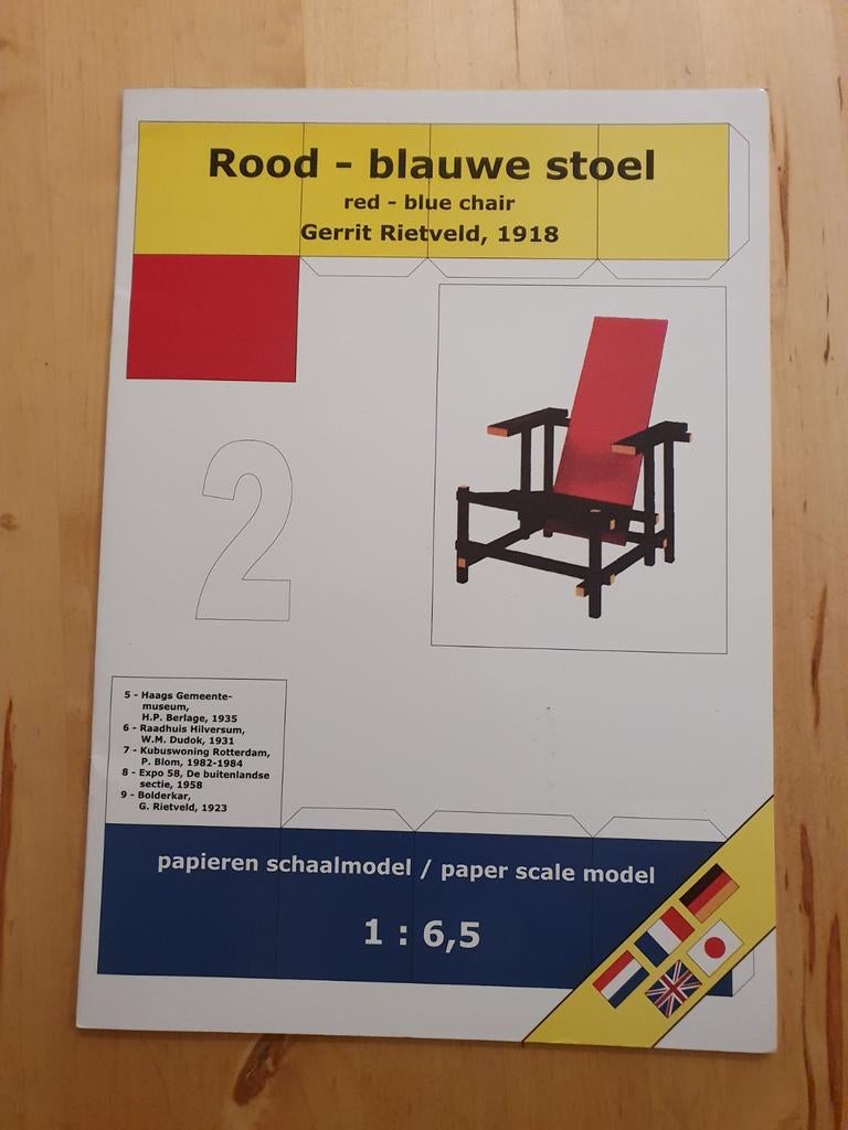 Papieren schaalmodel Rietveld stoel 1:6,5 bouwplaat, Overige merken, 1:50 of kleiner, Overige typen, Ophalen of Verzenden