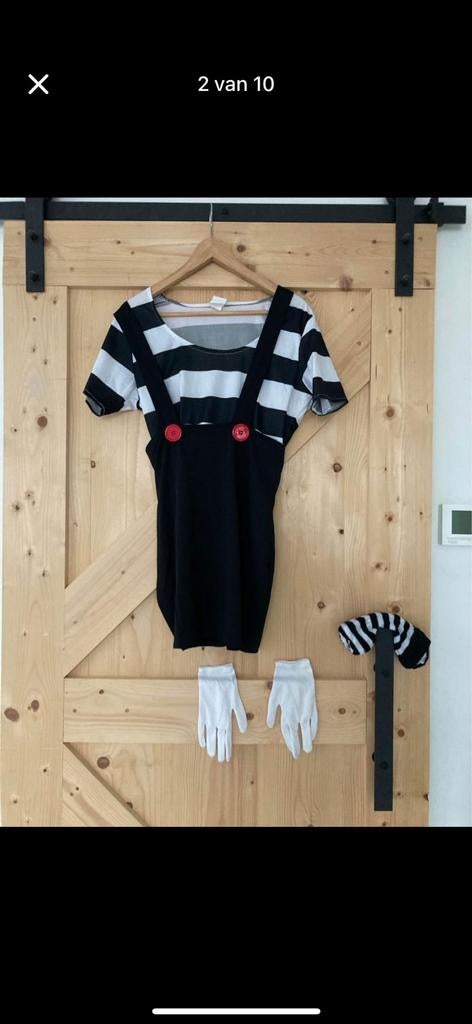 Mime Kostuum - Compleet. Maat S-M, Ophalen of Verzenden, Zo goed als nieuw, Carnaval, Kleding