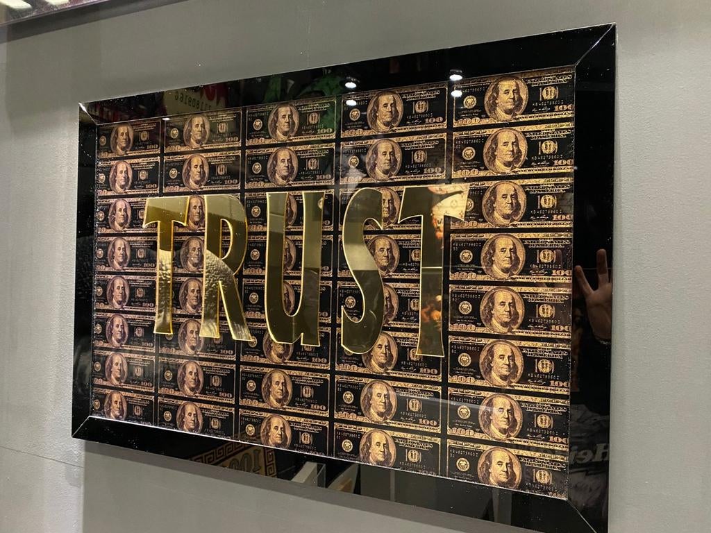 Dollar Schilderij 'Trust' met Gouden Glitters - 45x65cm, Ophalen of Verzenden