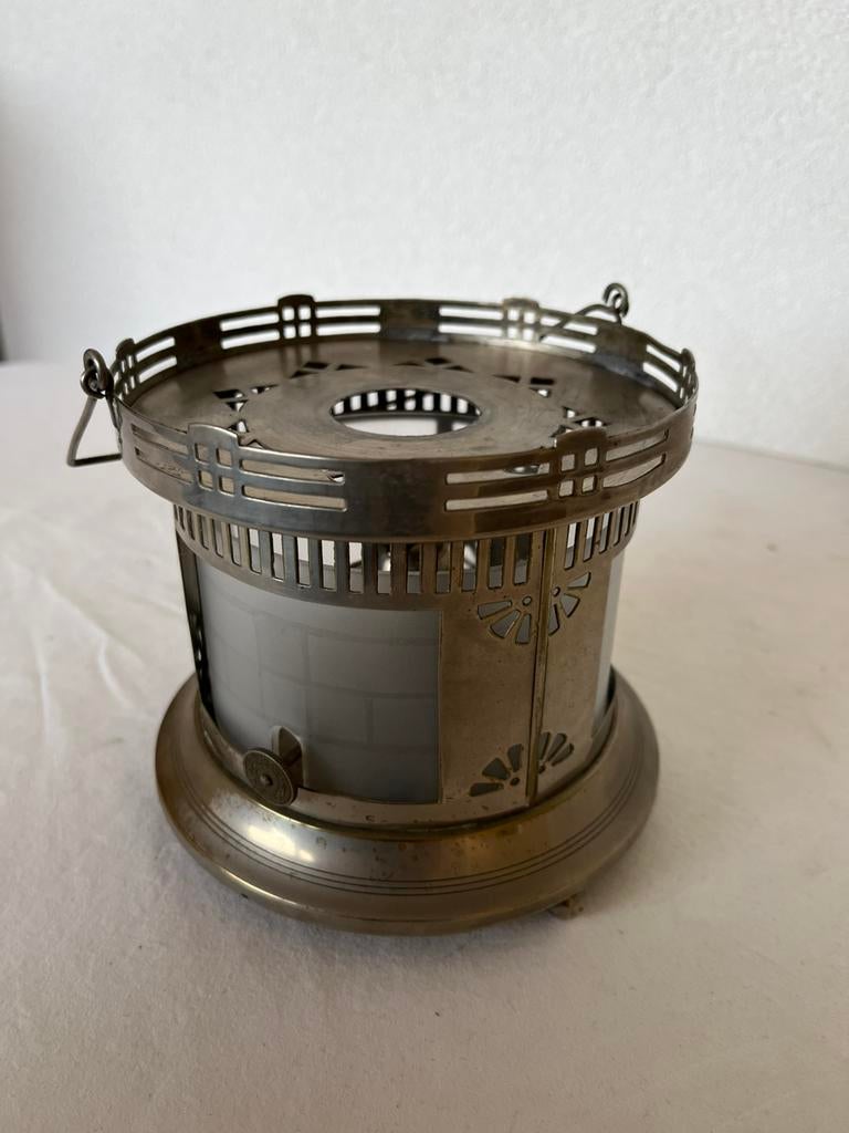 Vintage Theelichtje Stalen Glazen Space Age Theelicht, Ophalen of Verzenden