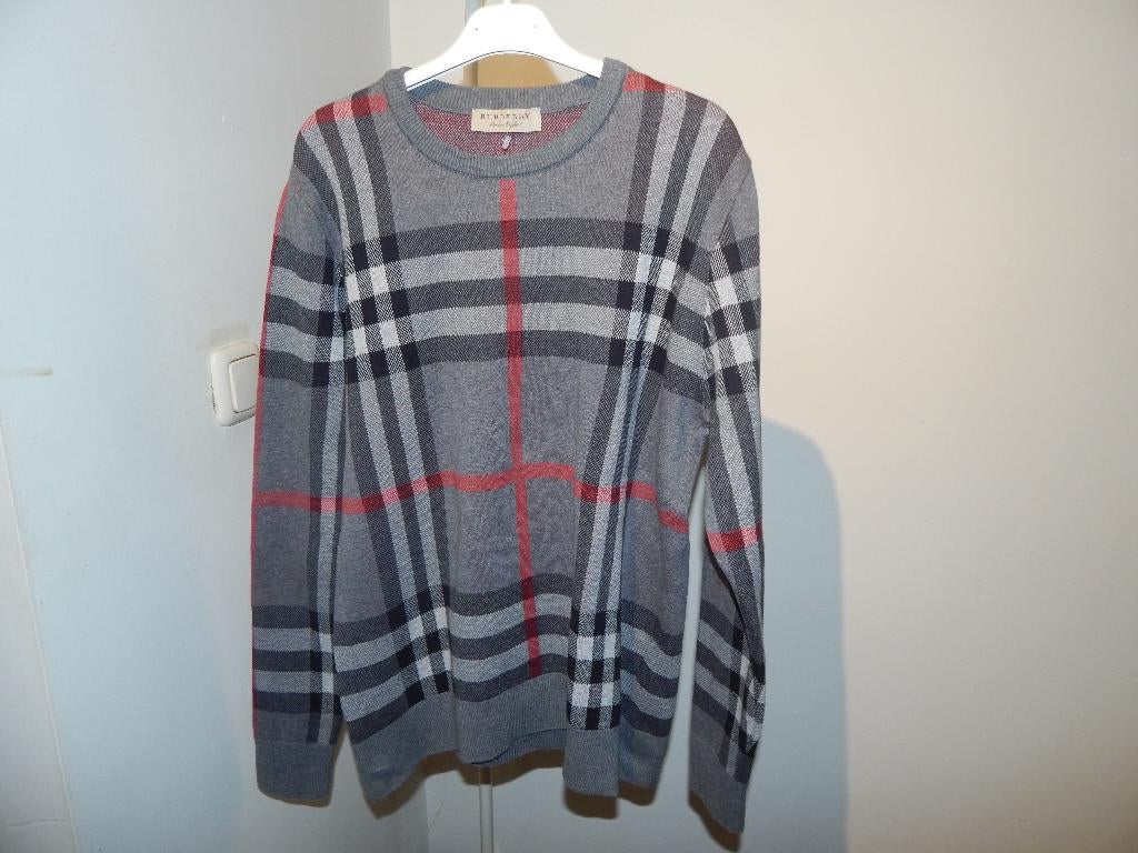 Burberry gebreide trui helemaal in grote ruit mt M, Zo goed als nieuw, Grijs, Burberry, Verzenden