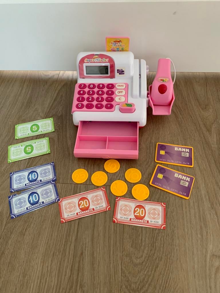 Speelgoed kassa met geluid en rekenmachine, Ophalen, Zo goed als nieuw, Kunststof, Speelkeuken-accessoire
