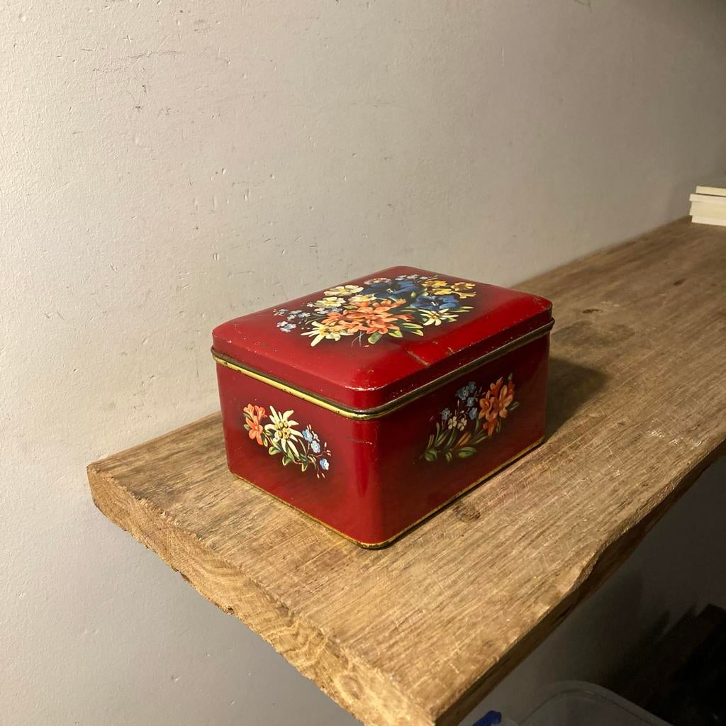 Antiek Verkade Blik met Bloemen, Antiek en Kunst, Curiosa en Brocante, Ophalen of Verzenden