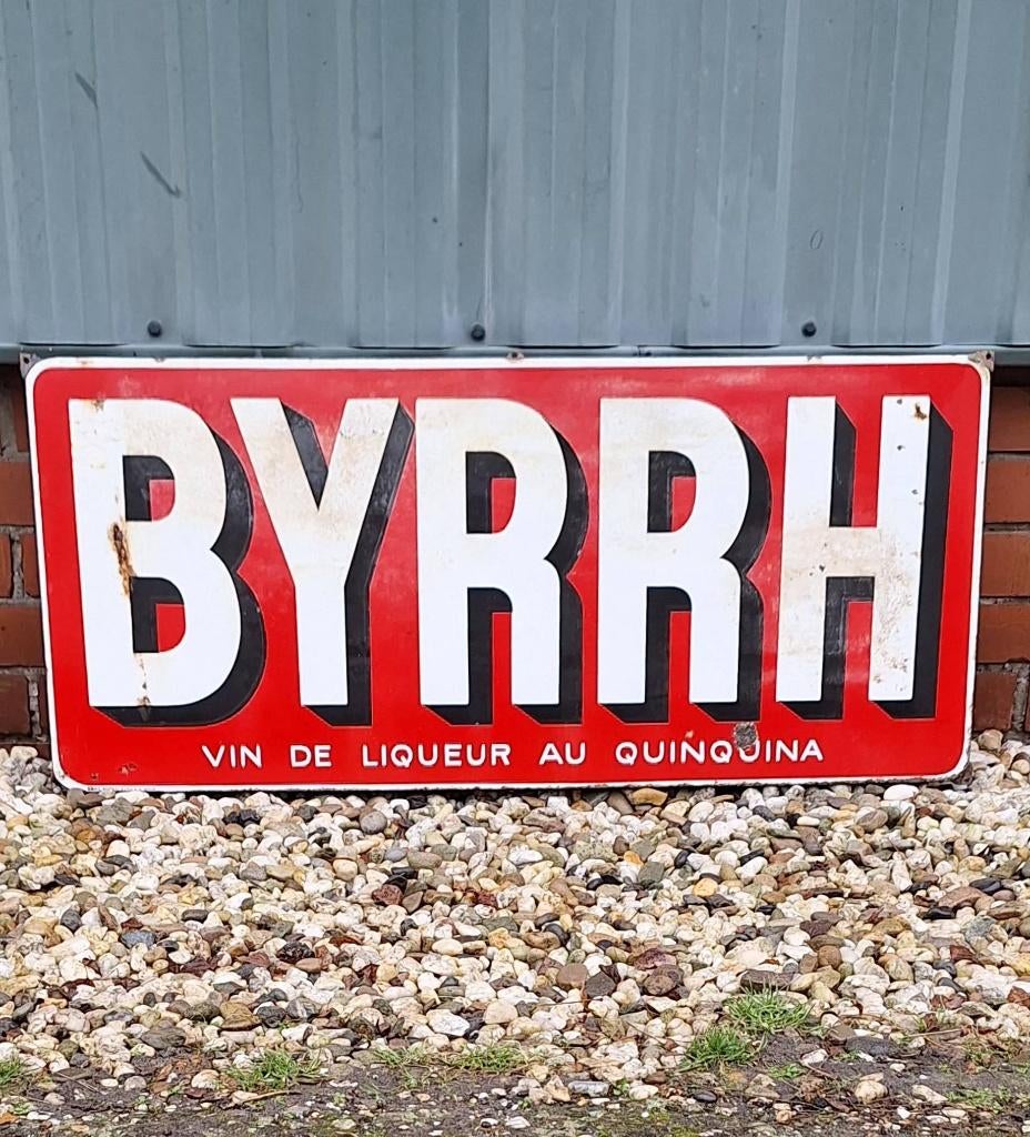 Groot emaille reclamebord voor het Franse aperitief BYRRH., Ophalen, Reclamebord, Gebruikt, .